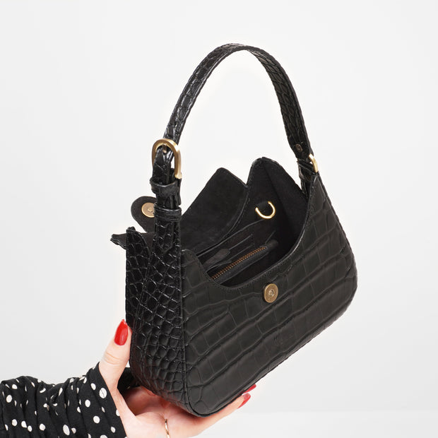 Hobo Bag Mini Black Croc Mat